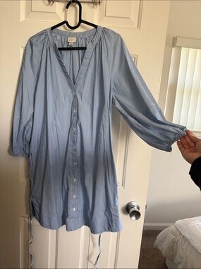 A New Day - Blue White Pinstripe Button-Front Tunic Dress